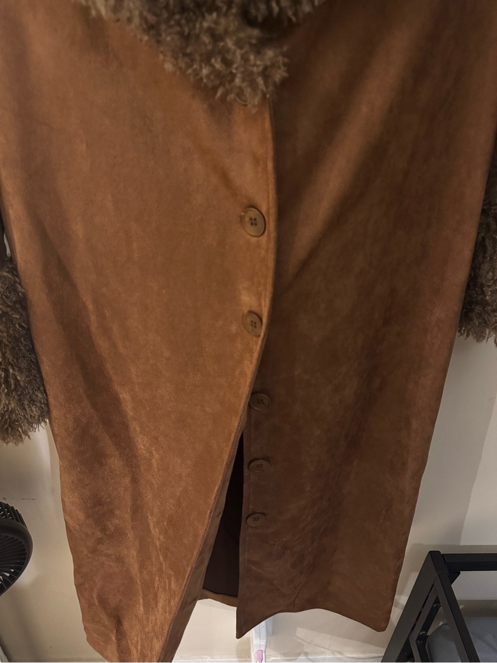 NWT Princess Polly Brown Suede Trench Coat with Faux Fur Trim - Picture 4 of 5